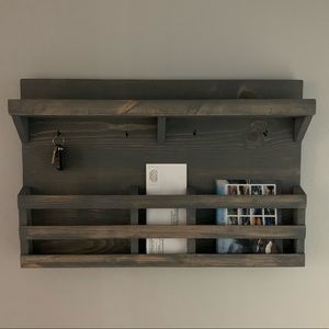 Handmade Gray Stained Wooden Mail/Key Holder